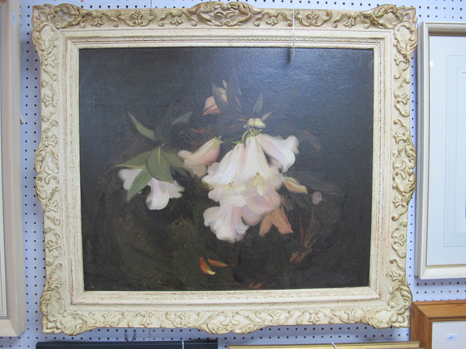 ENGLISH SCHOOL White Lilies, oil on canvas, signed indistinctly lower right, 49 x 59cm.