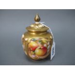 A Royal Worcester Porcelain Pot Pourri Vase and Cover, of lobed globular form, painted and