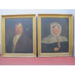 XIX CENTURY (English School) A Pair of Portraits of a Lady and Gentleman, she with lace bonnet and