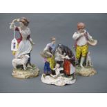 A Pair of Derby Porcelain Figures, modelled as a young lady and gentleman, she with a sheep, he with