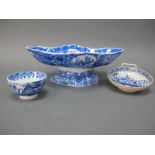 A Mid XIX Century Pearlware Dish, of quatrefoil footed form, decorated in blue with panels of