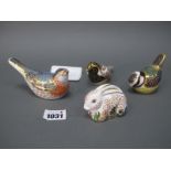 Four Royal Crown Derby Porcelain Paperweights, Baby Rowsley Rabbit, gold stopper with certificate,