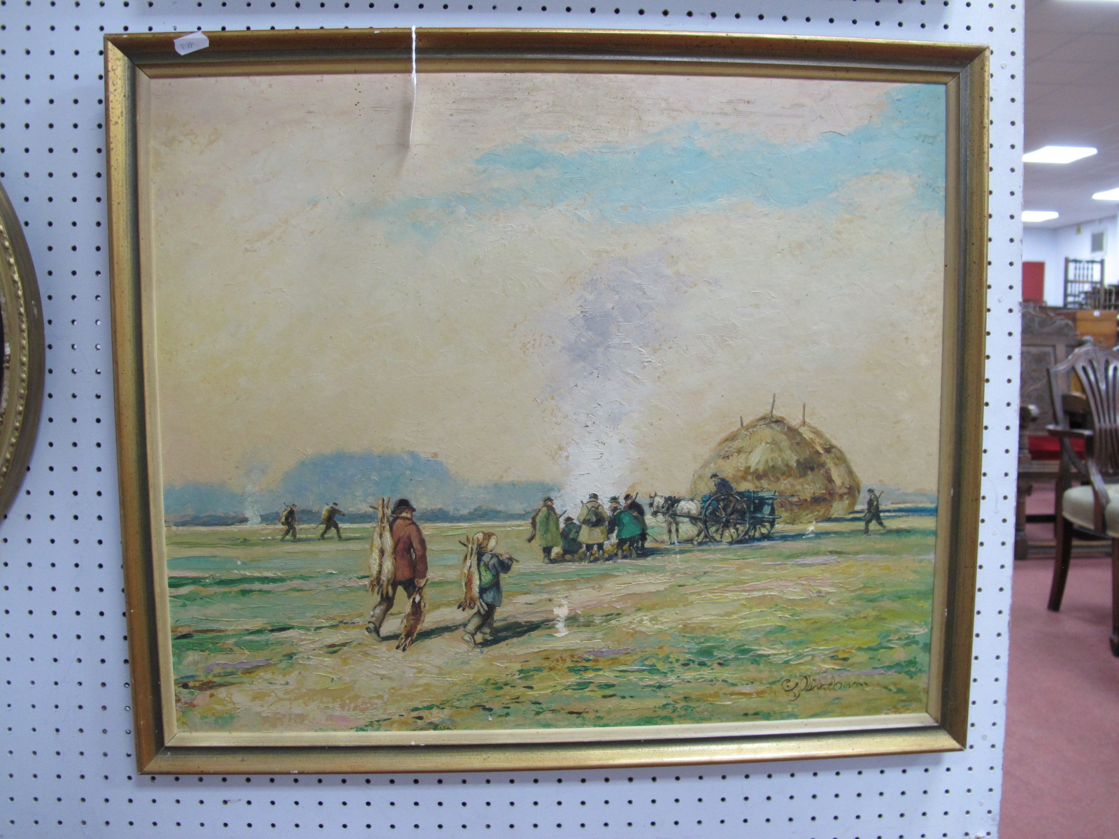 D PLUCKEBAIM (Dutch, XX Century) Nachder Freiljager im Herbet, oil on board signed lower right, 49 x