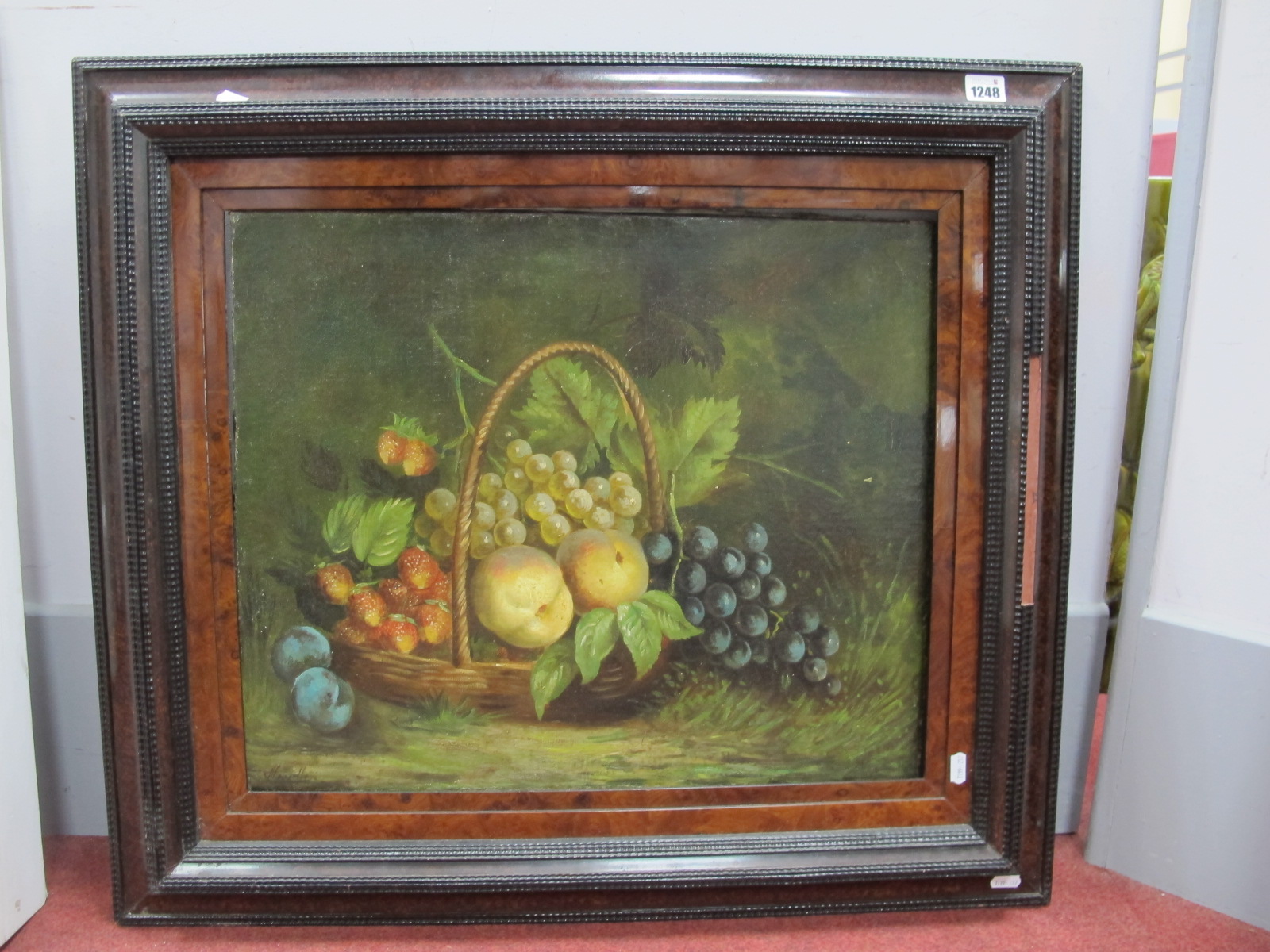 XIX CENTURY ENGLISH SCHOOL Still Life of Fruit in a Basket, oil on canvas, signed indistinctly lower