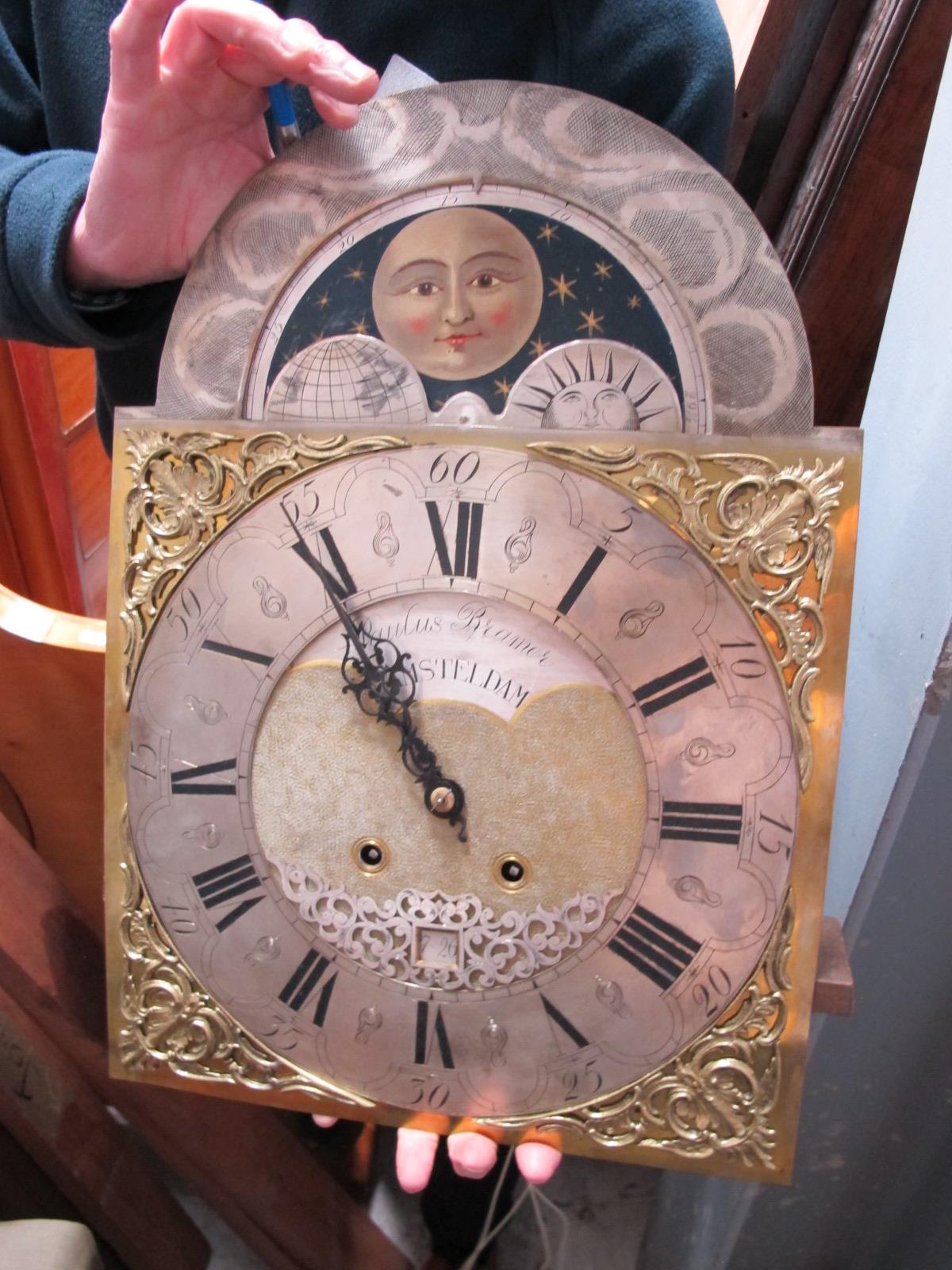 A XIX Century Paulus Bramer of Amsterdam Dutch Walnut Moonface Longcase Clock, the fretwork capped - Image 10 of 14