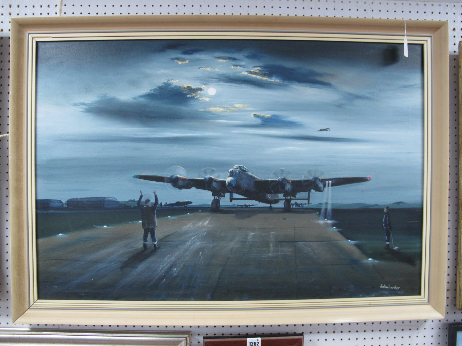 JOHN LARDER (Contemporary) *ARR Lancaster Bomber on an airfield apron, oil on canvas, signed lower