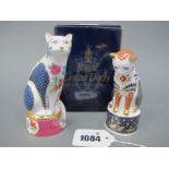 Two Royal Worcester Candle Snuffer Cats, 'Giles Cat' and 'Nelson Cat', 10-11.5cm high, one boxed.