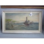 T. WEBB (English school) Seascape with Sailing Boats on a Shoreline, oil on board, signed lower