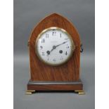 An Edwardian Mahogany Maple & Co Mantle Clock, with brass handles and feet, the case with arched