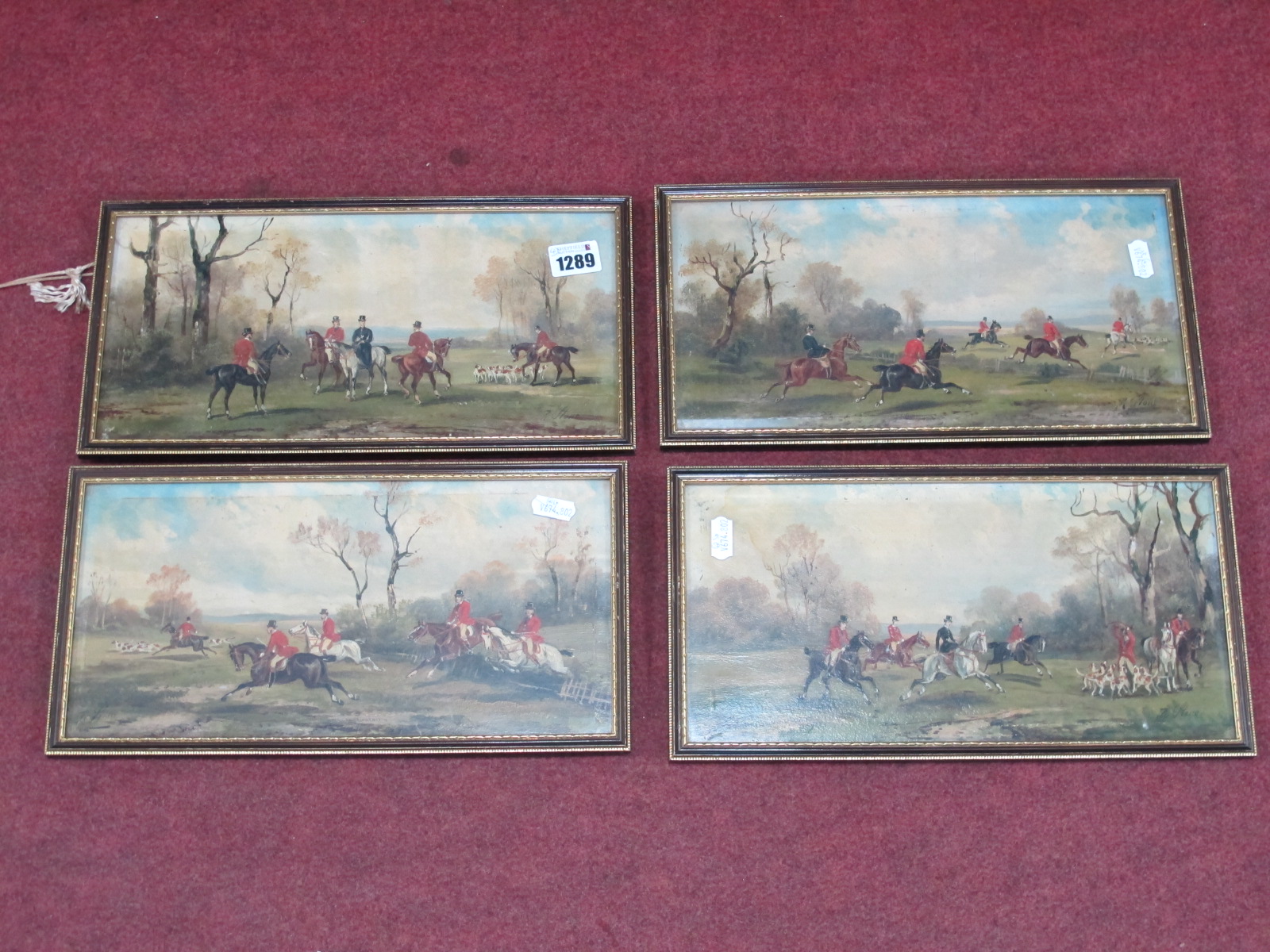 RUDOLPH STONE (1838-1914) Hunting Scenes, oils on board, a set of four, signed lower left and right,