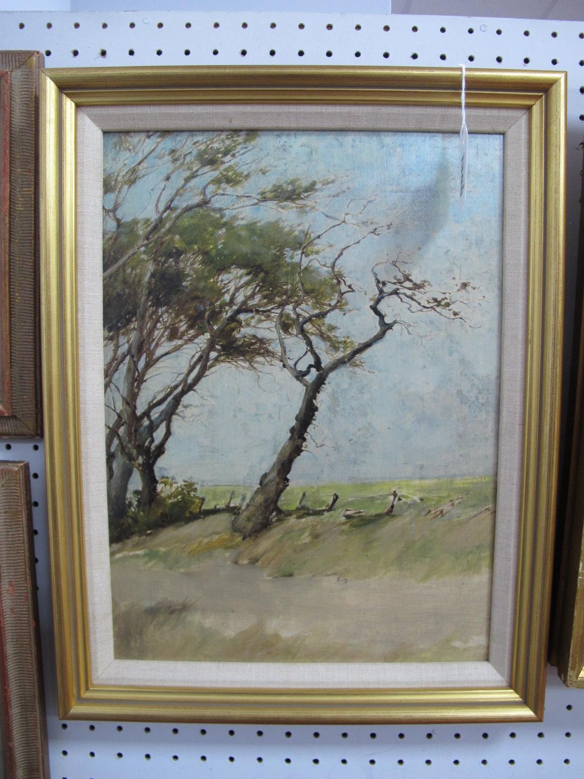 ATTRIBUTED TO JOHN TERRIS (1865-1914) Trees in a Windy Landscape, oil on canvas, unsigned, bears