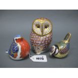 A Royal Crown Derby Porcelain Paperweight 'Barn Owl', gold stopper, date code for 2002, 11cm high;