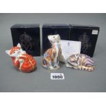 Three Royal Crown Derby Porcelain Paperweights, 'Sleeping Kitten', 'Playful Ginger Kitten' and '