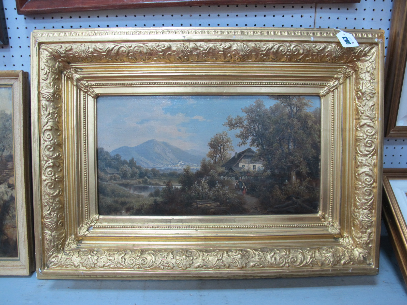 ENGLISH SCHOOL (ate XIX Century) Swiss Mountainous River Scene, with figures, oil on board, signed