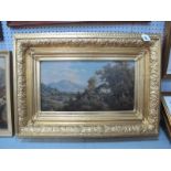 ENGLISH SCHOOL (ate XIX Century) Swiss Mountainous River Scene, with figures, oil on board, signed