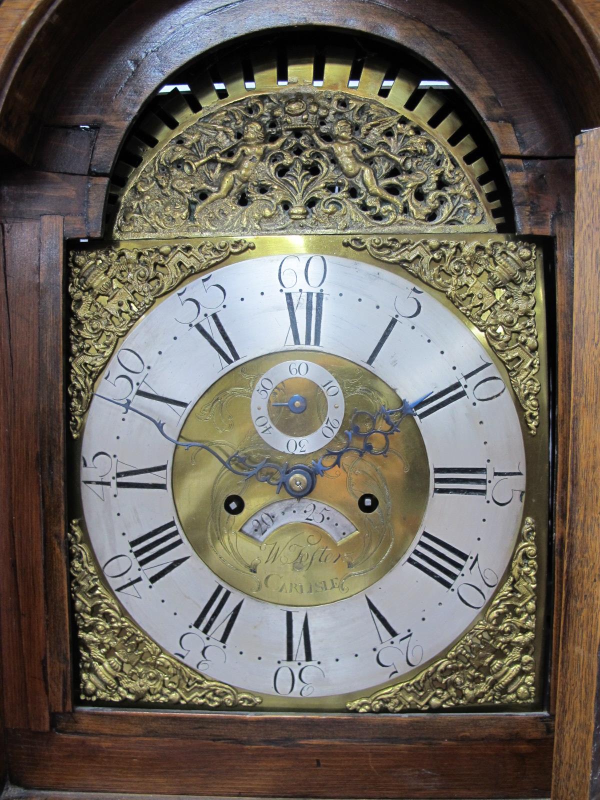 An XVIII Century and Later Carved Oak Eight-Day Longcase Clock, the hood with swan neck pediment and - Image 2 of 9