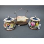 Two Porcelain Hadley Royal Worcester Pot Pourri Vases and Pierced Covers, of squat tapered form, one