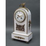 A French Mid/Late XIX Century White Marble Mantle Clock, with ormolu mounts and eagle surmount,