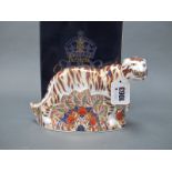 A Royal Crown Derby Porcelain Paperweight 'Bengal Tiger', gold stopper, date code for 1994, 13cm