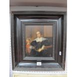 XIX CENTURY Portrait of a Lady, seated beside a girl in a panelled room, oil on board, unsigned,