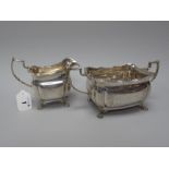 A Large Irish Hallmarked Silver Cream Jug and Matching Twin Handled Sugar Bowl, James Le Bass,