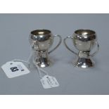 A Pair of Arts & Crafts Style Miniature Hallmarked Silver Tygs, Goldsmiths & Silversmiths Co Ltd,
