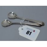 A Matched Pair of Georgian Hallmarked Silver Old English Pattern Salt Spoons, George Smith & William