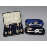 A Hallmarked Silver Christening Fork and Spoon, in original fitted case; A Set of Six Hallmarked