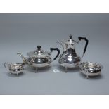 A Hallmarked Silver Four Piece Tea Set, HA, Sheffield 1907, 1908, each of plain circular form with