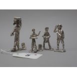 Four 1970's Hallmarked Silver Cries of London Novelty Menu Holders, (150grams). (4)