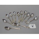 A Set of Twelve Hallmarked Silver Coffee Spoons, CB&S, Sheffield 1933 (140grams). (12)