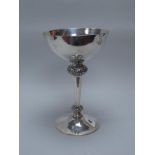 A Large Irish Hallmarked Silver Chalice, Finnigans Ltd, Dublin 1917, the planished circular bowl