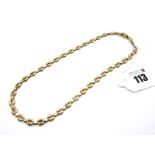 A Decorative 9ct Two Colour Gold Necklace, to snap clasp (14grams).