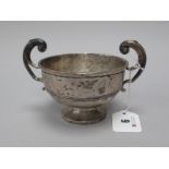 A Hallmarked Silver Twin Handled Footed Bowl, WBLd, Birmingham 1908, with twin flying scroll