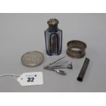 S. Mordan & Co Blue and White Glass Scent Bottle, the screw top detailed in relief with Prince of