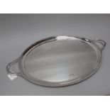 A Hallmarked Silver Twin Handled Oval Tray, Sterling Silverware Ltd, Sheffield 1975, of plain oval