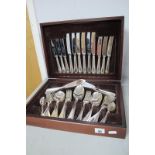 A Canteen of Bead Pattern Plated Cutlery, including fish knives and forks, in a fitted canteen case.