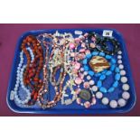 Modern Polished Hardstone and Other Bead Necklaces, abstract panel brooch, etc :- One Tray