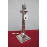 A Plated Column Lamp Base, overall height 33cm (base weighted) - electrically untested.