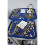 A Selection of Gilt Coloured and Diamanté Costume Jewellery :- Two Trays