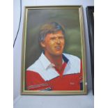 Golf - Portrait of Nick Faldo in Red Pringle Shirt, oil on canvas, 90 x 59.5cm.