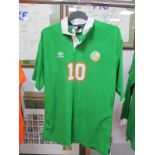 Alan Quinn Republic of Ireland Green Thick Short Sleeve Green Shirt by Umbro, numbered '10' to front