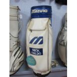 Golf - Nick Faldo White and Blue Mizuon Golf Club Bag, bearing his name.