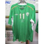 Alan Quinn Republic of Ireland Green Match Shirt by Umbro, with embroidered details, 'Faroe