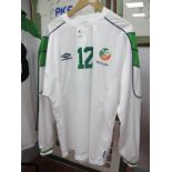Alan Quinn Republic of Ireland White Match Shirt by Umbro, numbered '12' to front and back, size