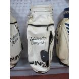 Golf - Eduardo Romero White Ping Golf Club Bag, bearing his name.