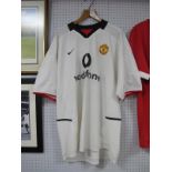 Manchester United Nike White Away Shirt, bearing 'Vodafone' logo, 'V. Nistelrooy & '10' to back,