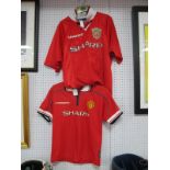 Manchester United Umbro Home Shirt, bearing 'Sharp' logo, 'Treble' & '99' to back size L, another