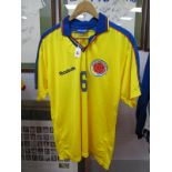 Colombia Yellow Match Shirt by Reebok, bearing number '6' to front and back, size M, probable