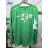 Alan Quinn Republic of Ireland Green Match Shirt by Umbro, with details 'Ireland v. Portugal, 9th